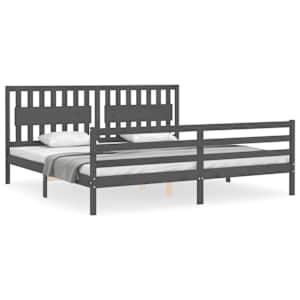 Rám postele s čelem šedý 200 x 200 cm masivní dřevo - obrázek 2