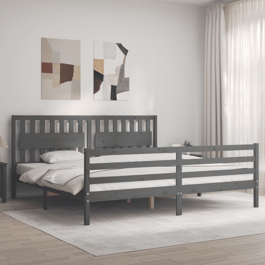 vidaXL Bedframe met hoofdbord massief hout grijs 200x200 cm afbeelding