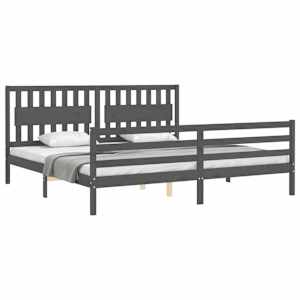 Rám postele s čelem šedý 200 x 200 cm masivní dřevo - obrázek 4