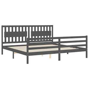 Rám postele s čelem šedý 200 x 200 cm masivní dřevo - obrázek 5