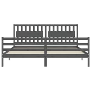 Rám postele s čelem šedý 200 x 200 cm masivní dřevo - obrázek 6