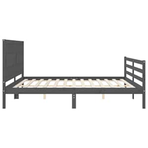 Rám postele s čelem šedý 200 x 200 cm masivní dřevo - obrázek 7