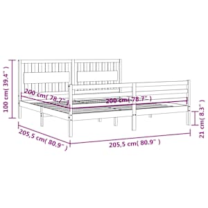 Rám postele s čelem černý 200 x 200 cm masivní dřevo - obrázek 12