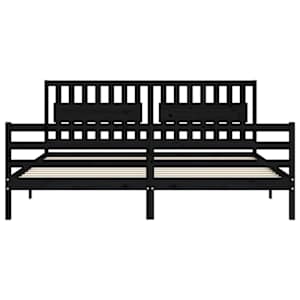 Rám postele s čelem černý 200 x 200 cm masivní dřevo - obrázek 6