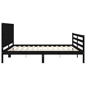 Rám postele s čelem černý 200 x 200 cm masivní dřevo - obrázek 7
