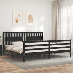 Rám postele s čelem černý 200 x 200 cm masivní dřevo - obrázek 1