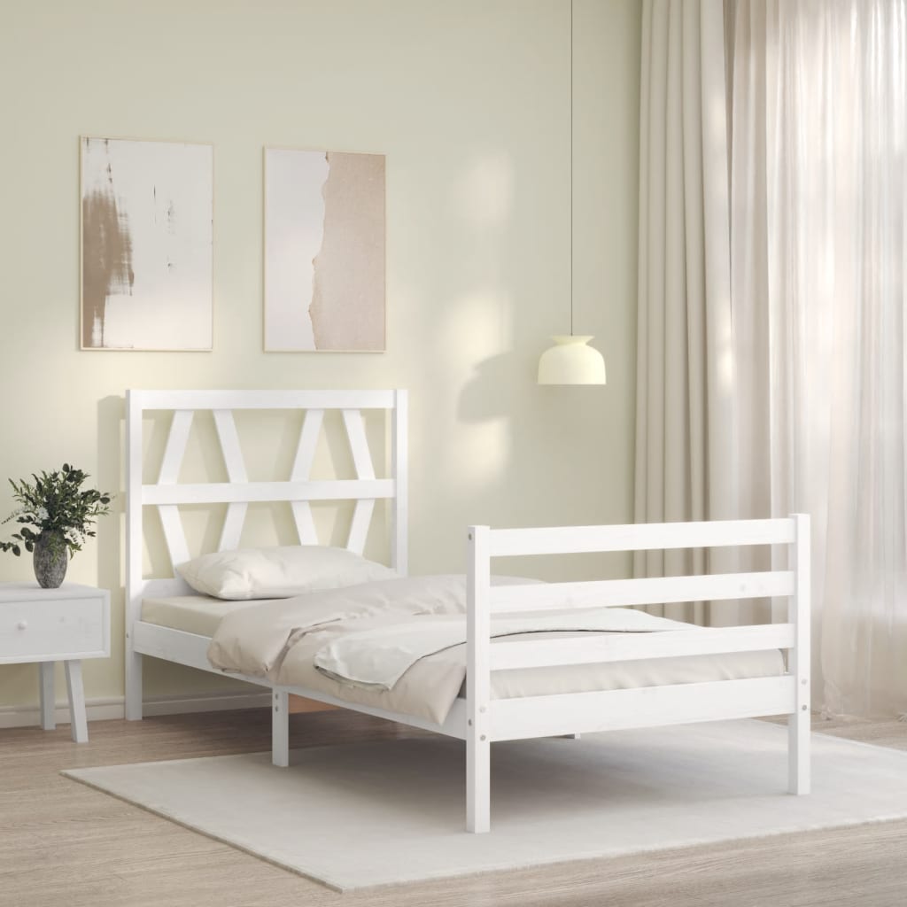 vidaXL Bedframe met hoofdbord massief hout wit afbeelding