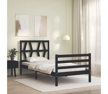 vidaXL Lovos rėmas su galvūgaliu, juodas, medienos masyvas, vienvietis
