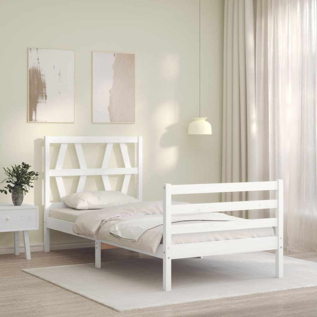 vidaXL Bedframe met hoofdbord massief hout wit 90x200 cm afbeelding