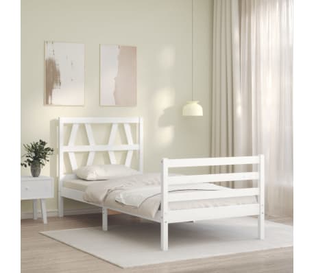 vidaXL Massivholzbett mit Kopfteil Wei&szlig; 90x200 cm