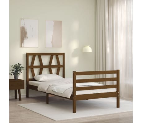 vidaXL Lovos rėmas su galvūgaliu, medaus rudas, 90x200cm, mediena