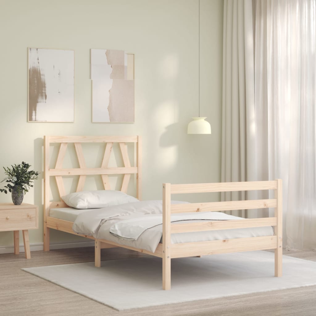 vidaXL Bedframe met hoofdbord massief hout 100x200 cm afbeelding