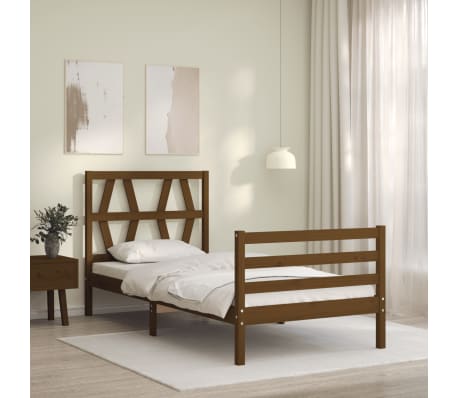 vidaXL Lovos rėmas su galvūgaliu, rudas, 100x200cm, medienos masyvas