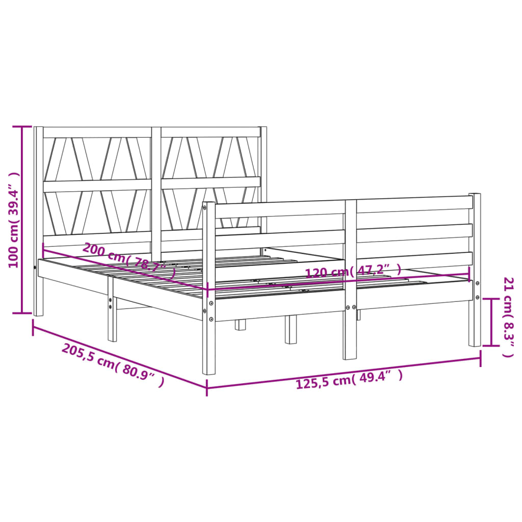 Rám postele s čelem 120 x 200 cm masivní dřevo