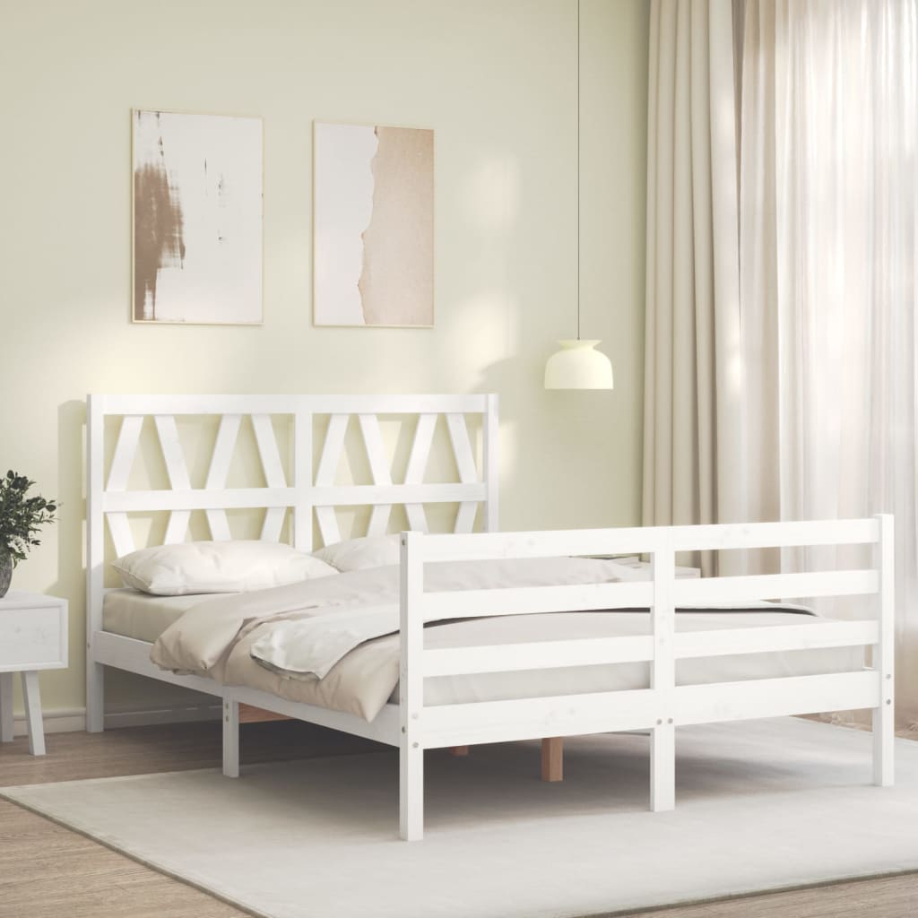 vidaXL Bedframe met hoofdbord massief hout wit 120x200 cm afbeelding