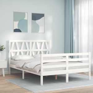 Rám postele s čelem bílý 120 x 200 cm masivní dřevo - obrázek 1