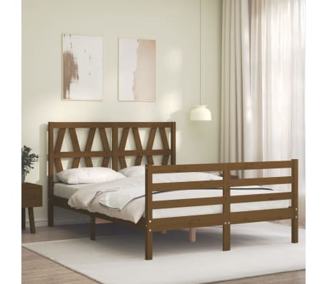 vidaXL Lovos rėmas su galvūgaliu, rudas, 140x200cm, medienos masyvas