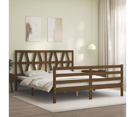 vidaXL Lovos rėmas su galvūgaliu, rudas, medienos masyvas, didelis