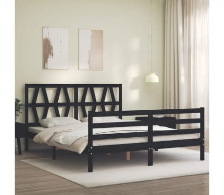 vidaXL Lovos rėmas su galvūgaliu, juodas, medienos masyvas, didelis