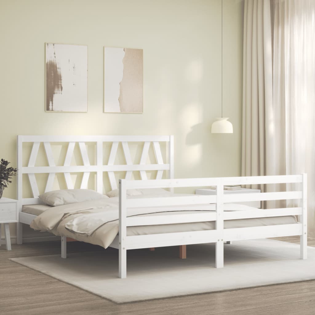 vidaXL Bed Frame with Headboard White 160x200 cm Solid Wood