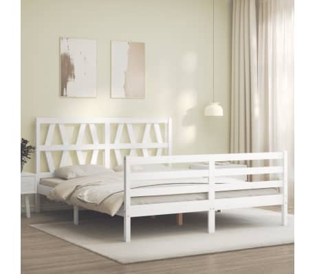 vidaXL Bed Frame with Headboard White 160x200 cm Solid Wood