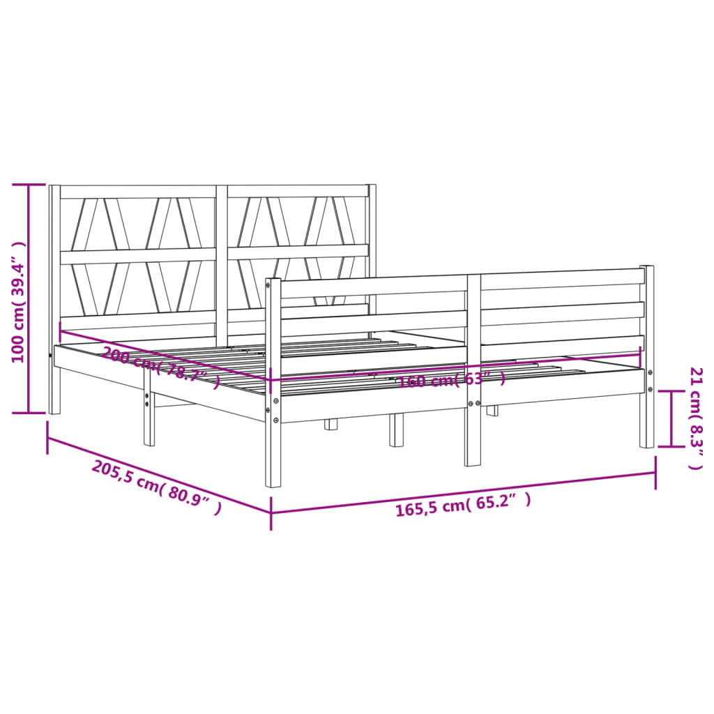 mézbarna tömör fa ágykeret fejtámlával 160 x 200 cm