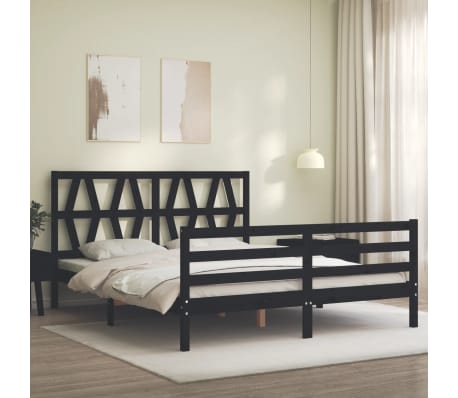 vidaXL Lovos rėmas su galvūgaliu, juodas, 160x200cm, medienos masyvas