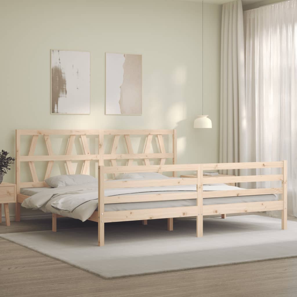 vidaXL Bed Frame with Headboard Super King Size Solid Wood