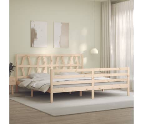 vidaXL Bed Frame with Headboard Super King Size Solid Wood