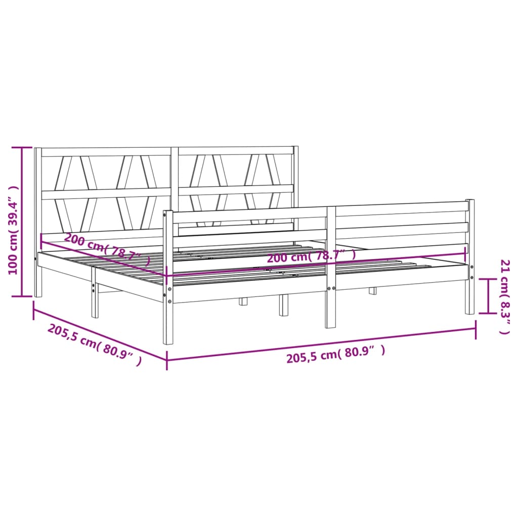 Rám postele s čelem bílý 200 x 200 cm masivní dřevo