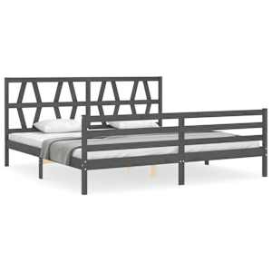 Rám postele s čelem šedý 200 x 200 cm masivní dřevo - obrázek 2