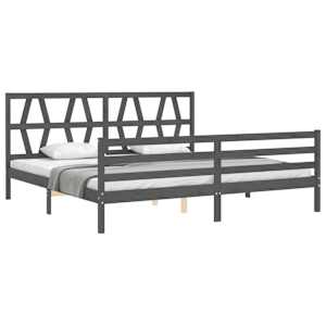 Rám postele s čelem šedý 200 x 200 cm masivní dřevo - obrázek 4