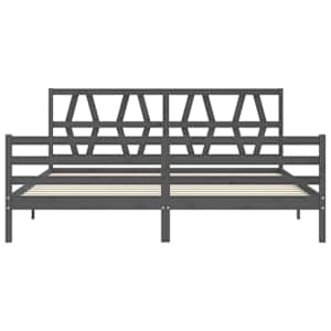 Rám postele s čelem šedý 200 x 200 cm masivní dřevo - obrázek 6