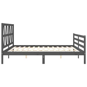 Rám postele s čelem šedý 200 x 200 cm masivní dřevo - obrázek 7