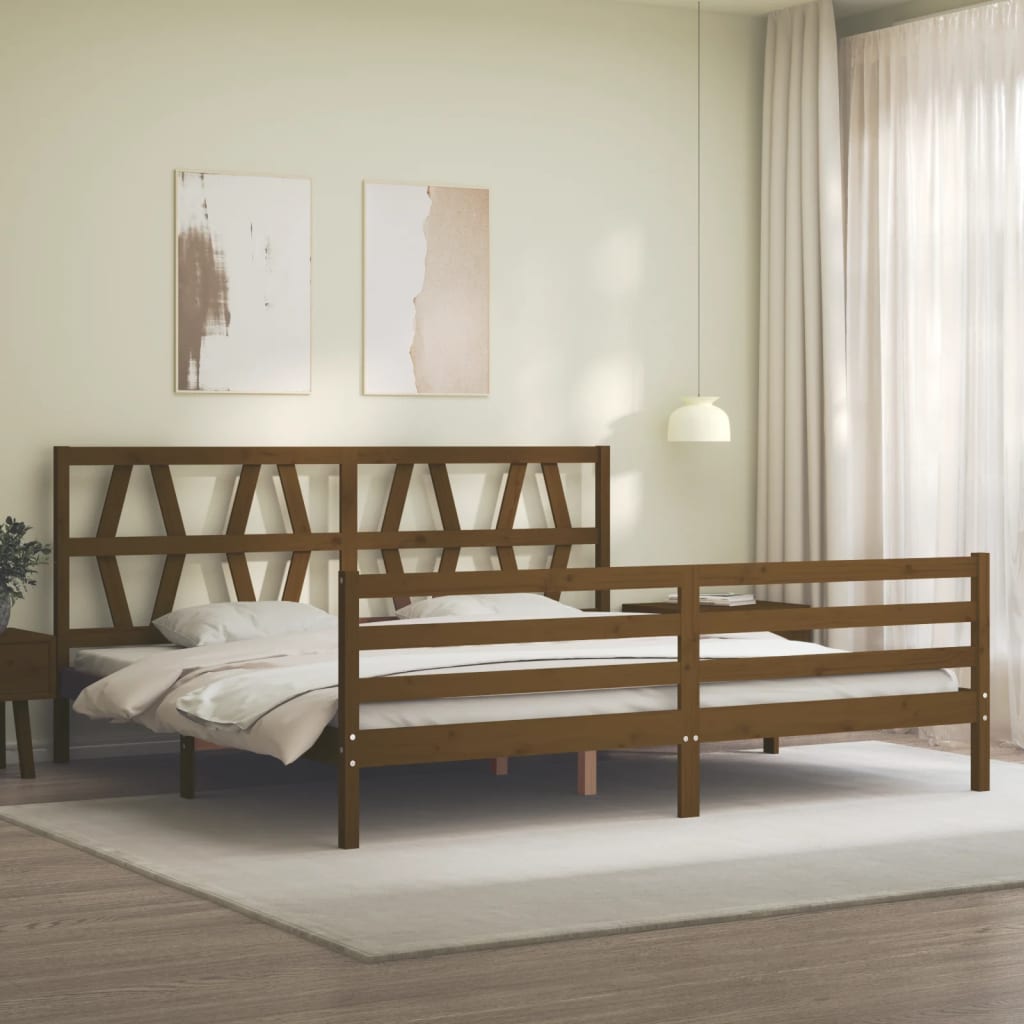 vidaXL Bedframe met hoofdbord massief hout honingbruin 200x200 cm afbeelding