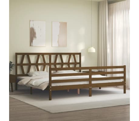 vidaXL Bedframe met hoofdbord massief hout honingbruin 200x200 cm