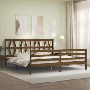 vidaXL Bedframe met hoofdbord massief hout honingbruin 200x200 cm