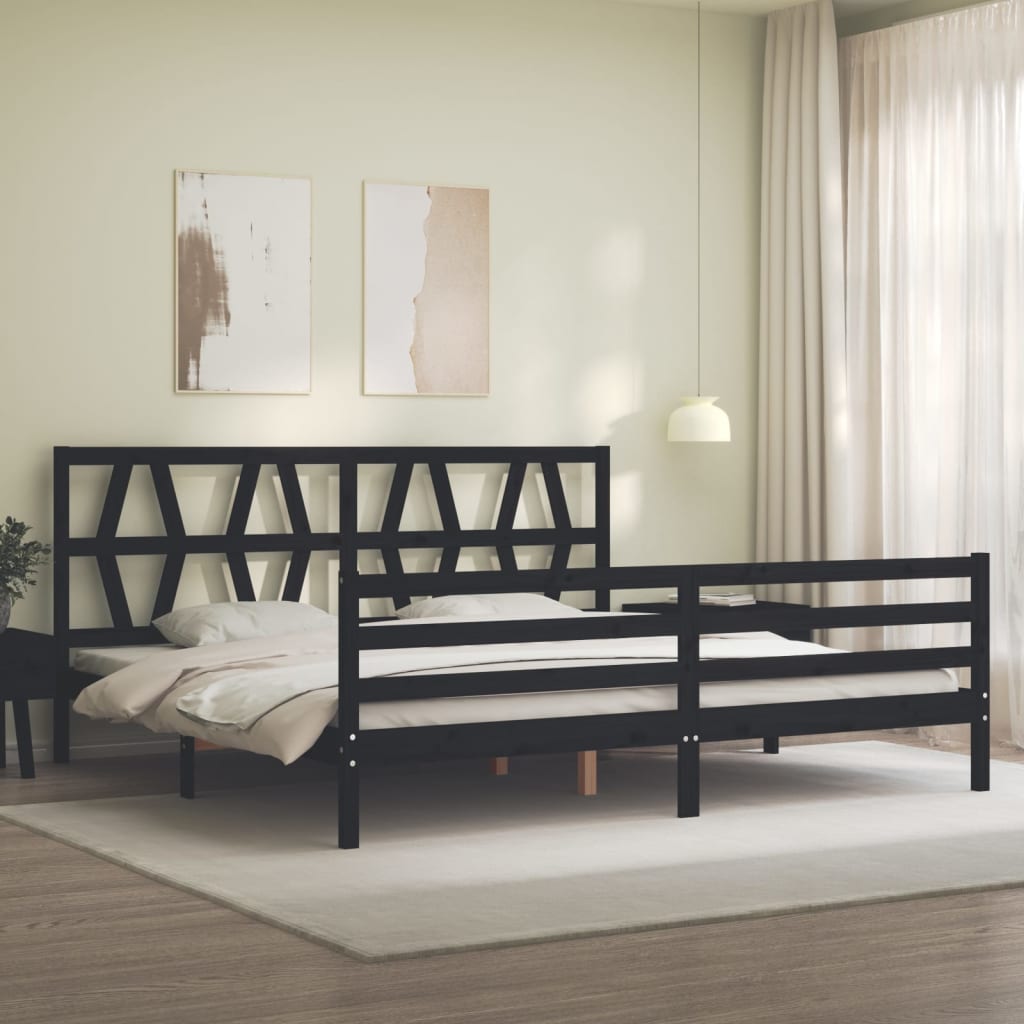 vidaXL Bedframe met hoofdbord massief hout zwart 200x200 cm afbeelding