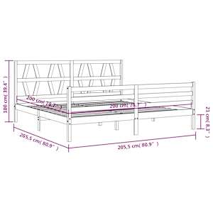 Rám postele s čelem černý 200 x 200 cm masivní dřevo - obrázek 12