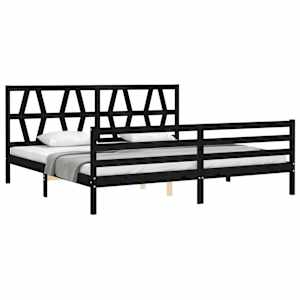 Rám postele s čelem černý 200 x 200 cm masivní dřevo - obrázek 4