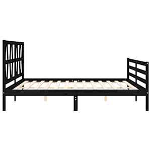 Rám postele s čelem černý 200 x 200 cm masivní dřevo - obrázek 6