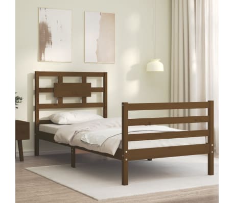 vidaXL Lovos rėmas su galvūgaliu, rudas, mediena, mažas vienvietis