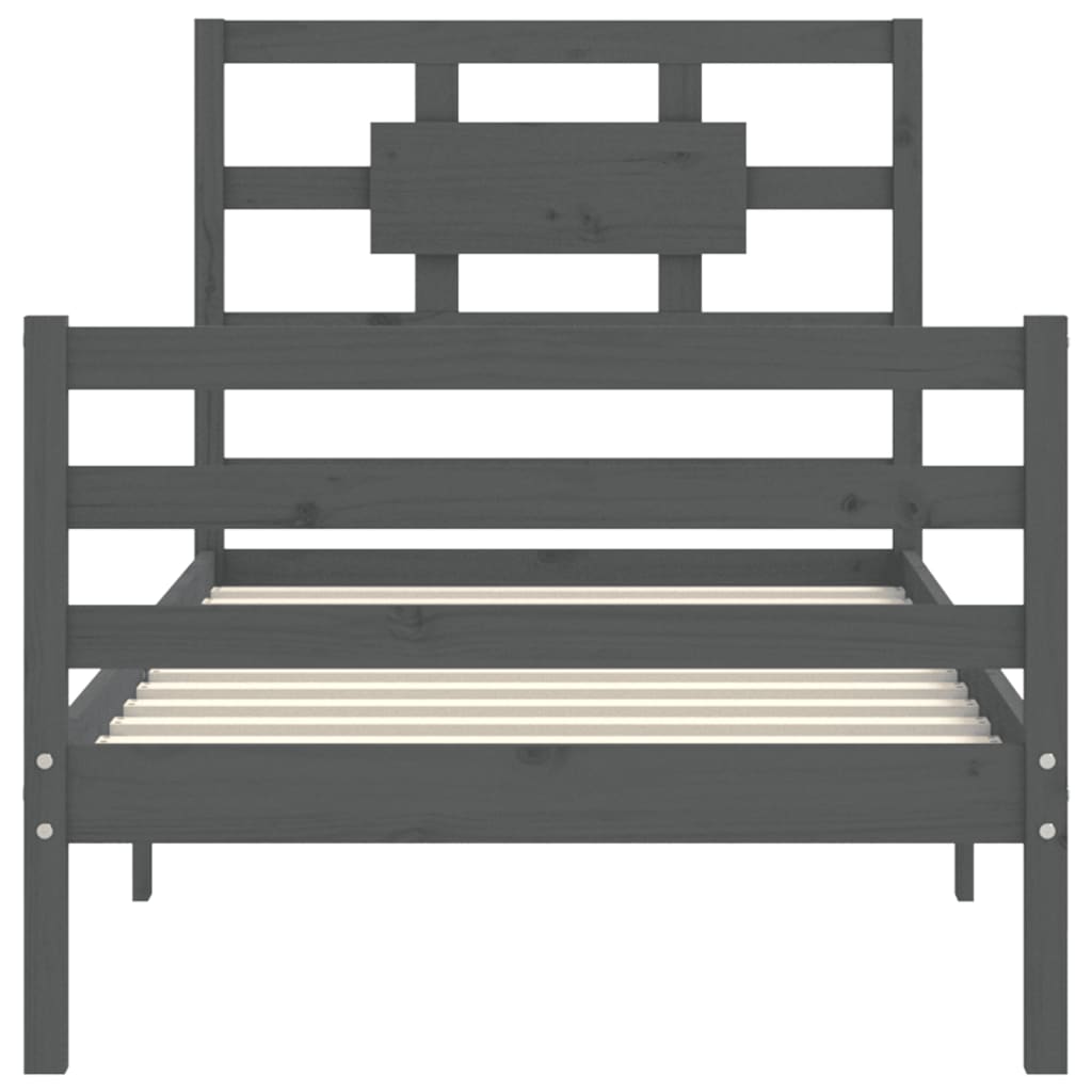 szürke tömör fa ágykeret fejtámlával (Single)