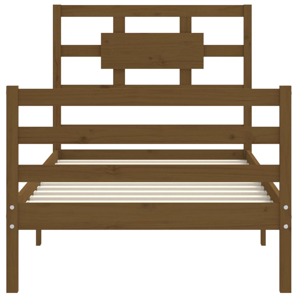 Cadru de pat cu tăblie single, maro miere, lemn masiv