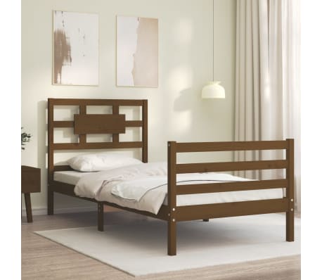 vidaXL Lovos rėmas su galvūgaliu, rudas, medienos masyvas, vienvietis