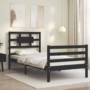 vidaXL Lovos rėmas su galvūgaliu, juodas, medienos masyvas, vienvietis