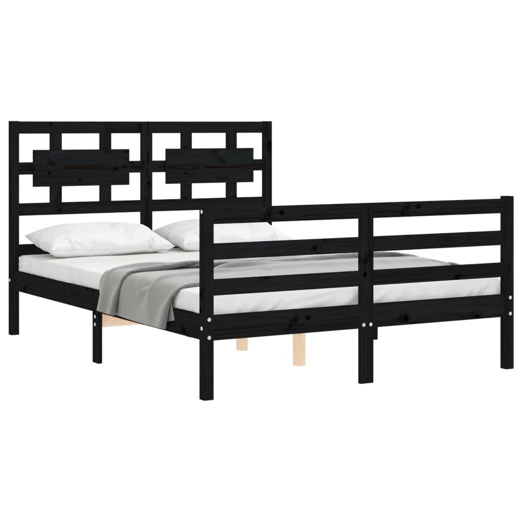 Рамка за легло с табла черна 4FT Small Double масивна дървесина