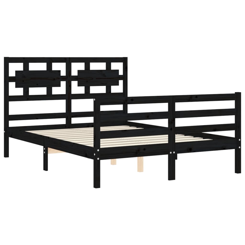 Рамка за легло с табла черна 4FT Small Double масивна дървесина