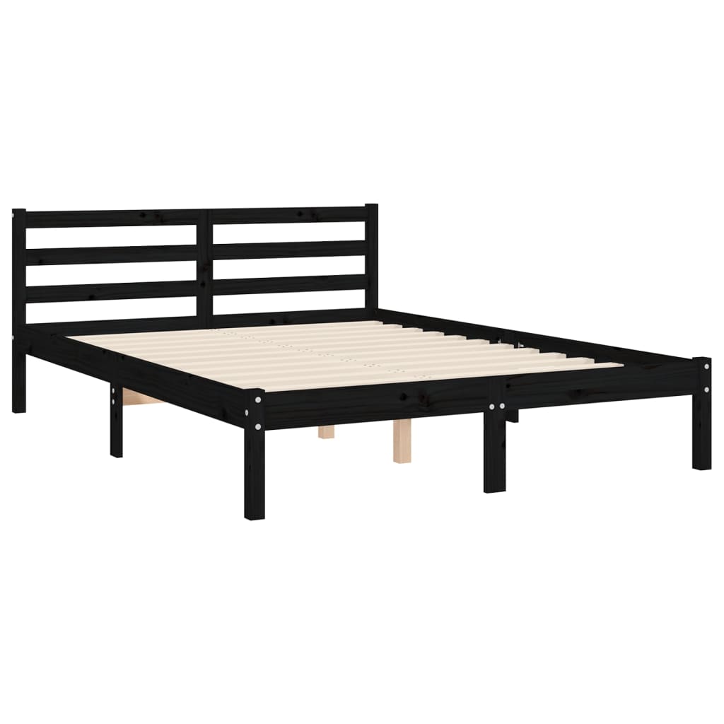 Рамка за легло с табла черна 4FT Small Double масивна дървесина