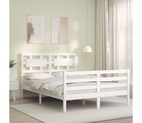 vidaXL Bed Frame without Mattress White Double Solid Wood
